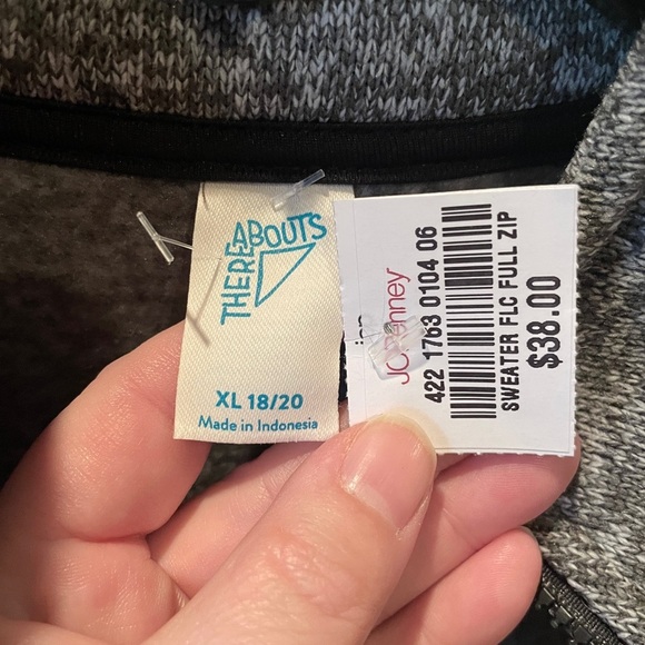 NWT ThereAbouts boys full zip mock neck jacket w/pockets XL 18-20 gray black - Picture 5 of 9